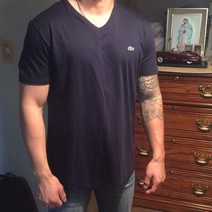 Men’s LACOSTE Navy Blue V neck Shirt Sz L